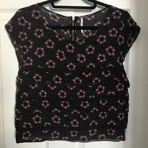 Free People | Black Floral Paper Heart Crop Top